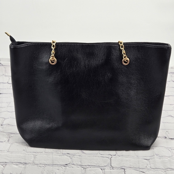 Elegant Black Quilted Tote Bag NWOT - Picture 3 of 7